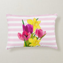 Pink Tulips and Daffodis Blume Akzent Kissen