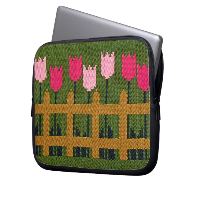 Pink Tulips Artisan Crochet Print Electronics Bag Laptopschutzhülle (Vorderseite Links)
