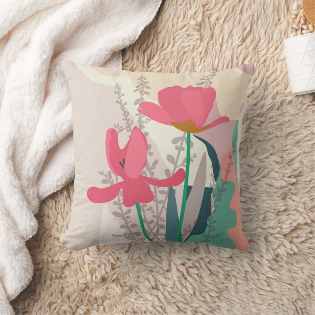 Pink Tulips Artistic Modern Color Blocks Kissen (Decke)