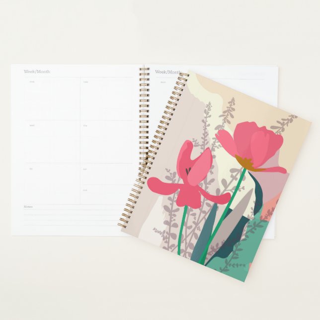 Pink Tulips Artistic Modern Color Blocks Planer (Anzeige)