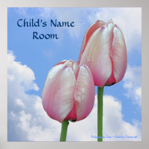 Pink Tulips Blue Sky Nature Kids Room Poster