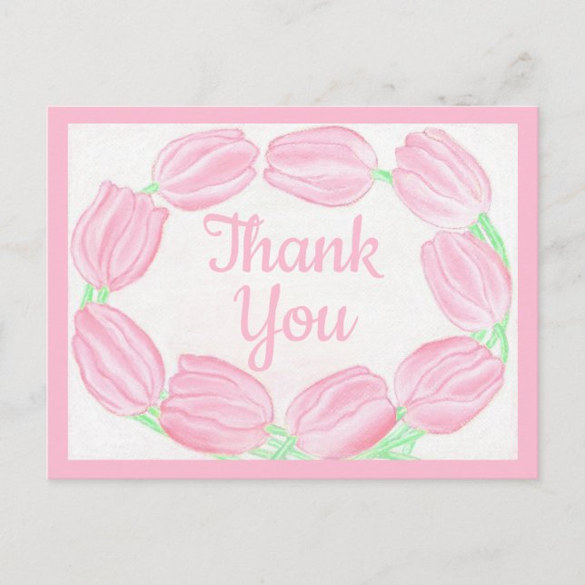 Pink Tulips Border ~Danke Karte (Vorderseite)