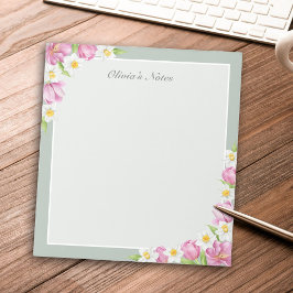 Pink Tulips & Daffodils Spring Flowers Notepad Notizblock