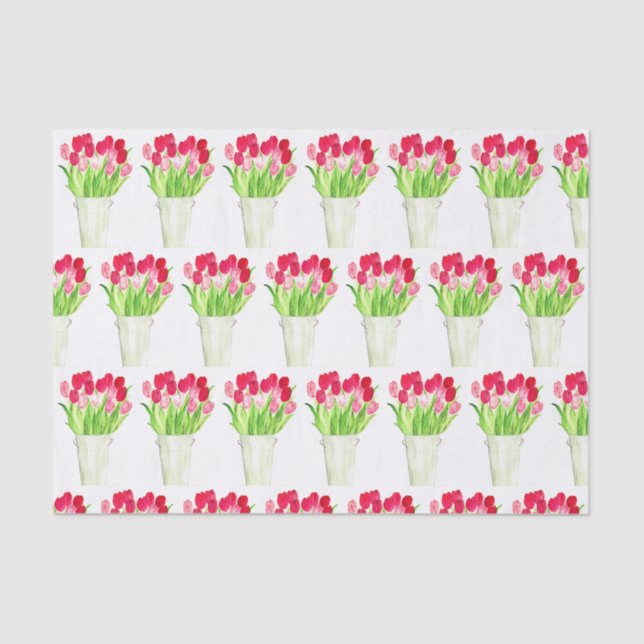 Pink Tulips floral Aquarell elegant rustikal Seidenpapier (Vorderseite)