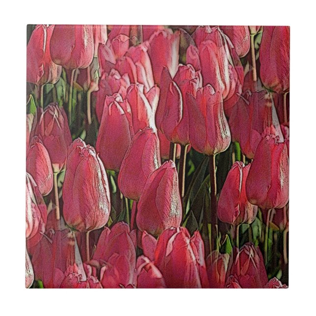 Pink Tulips Floral Fliese (Vorderseite)