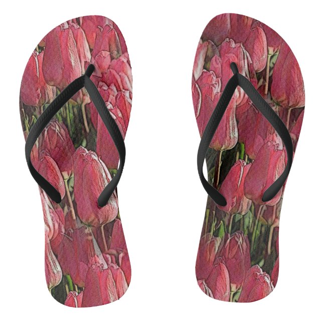 Pink Tulips Floral Flip Flops (Fußbett)