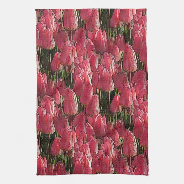 Pink Tulips Floral Geschirrtuch (Vertikal)