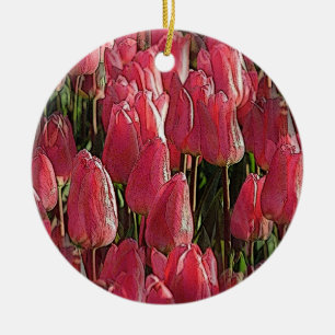 Pink Tulips Floral Keramik Ornament
