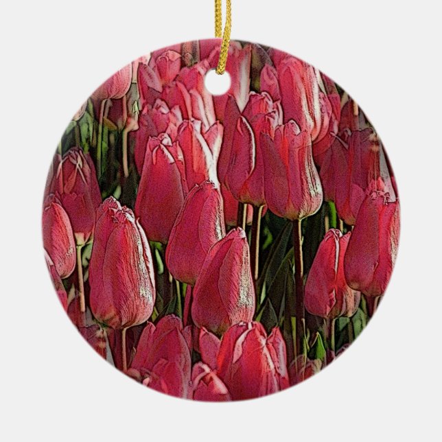 Pink Tulips Floral Keramik Ornament (Vorne)