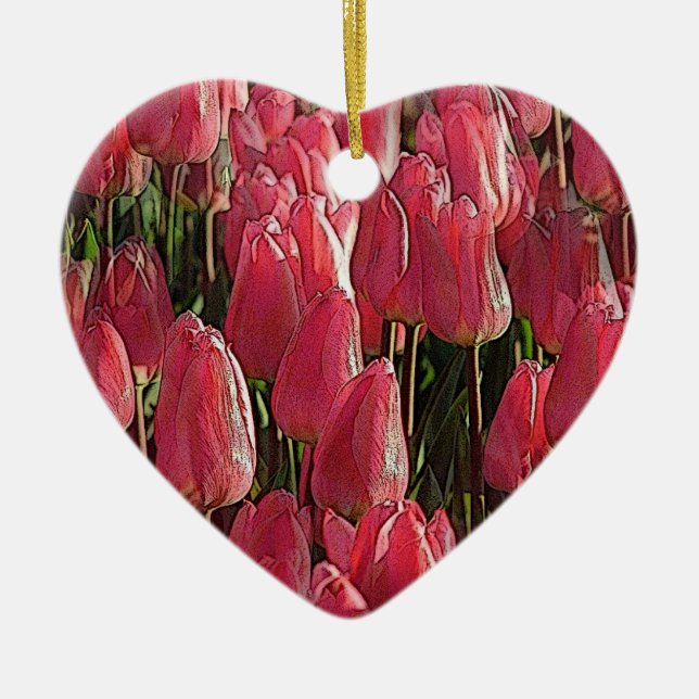 Pink Tulips Floral Keramik Ornament (Vorne)