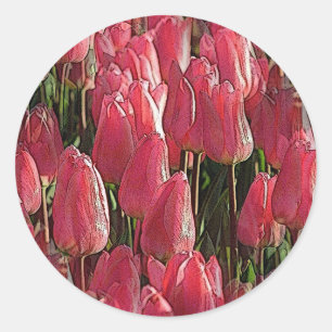 Pink Tulips Floral Runder Aufkleber