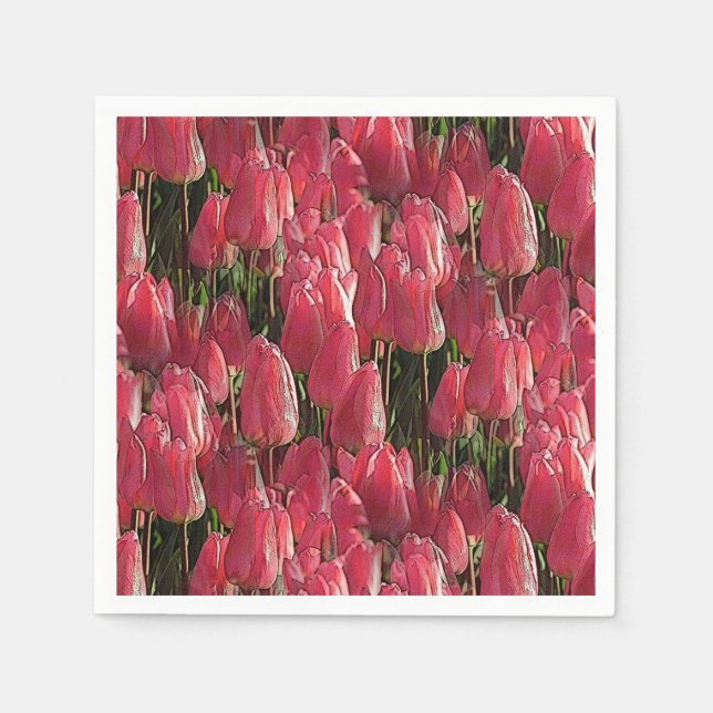 Pink Tulips Floral Serviette (Vorderseite)