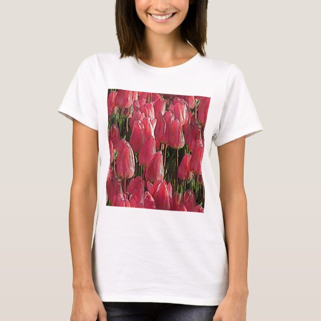 Pink Tulips Floral T-Shirt (Vorderseite)