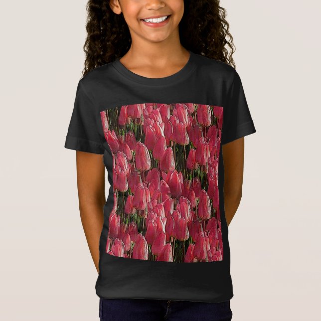 Pink Tulips Floral T-Shirt (Vorderseite)