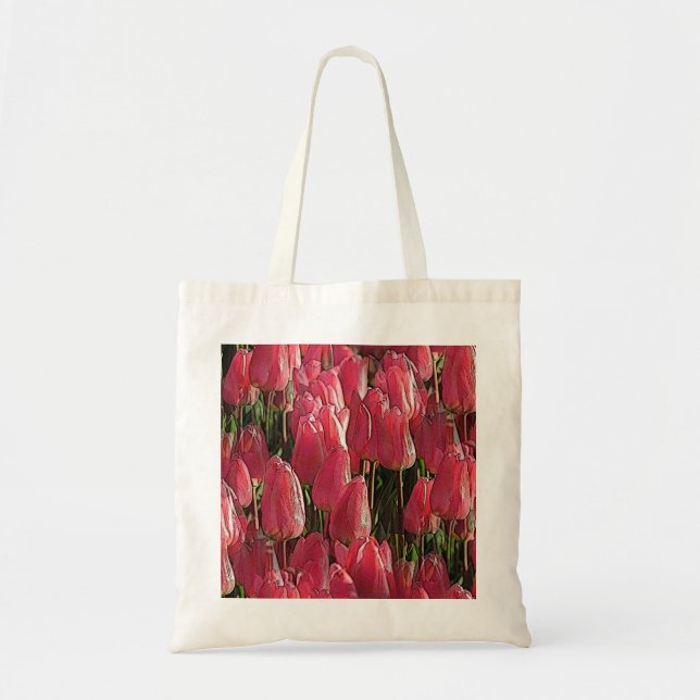 Pink Tulips Floral Tragetasche (Vorne)
