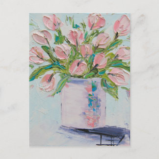Pink Tulips Malerei, Tulip Art, Texturierte Blume Postkarte