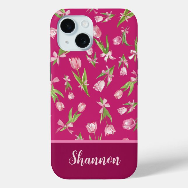 Pink Tulips mit Bows iPhone Case (Rückseite)