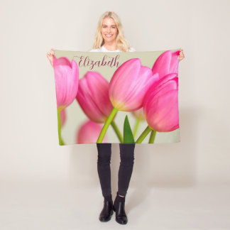 Pink Tulips Personalize Fleecedecke