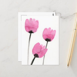 Pink Tulips Postcard, Aquarellfarbe Blume Malerei Postkarte