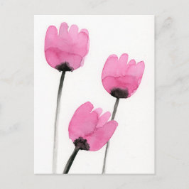 Pink Tulips Postcard, Aquarellfarbe Blume Malerei Postkarte