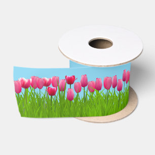 Pink Tulips Satin Ribbon Satinband