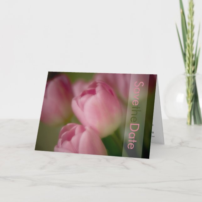 Pink Tulips Save the Date Card Ankündigung (Vorderseite)