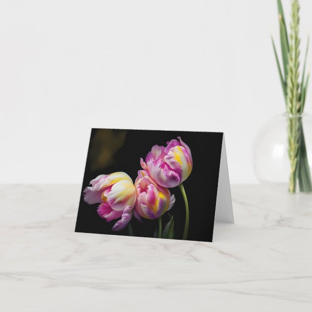Pink Tulips Singen der Blues Note Card Dankeskarte (Vorderseite)