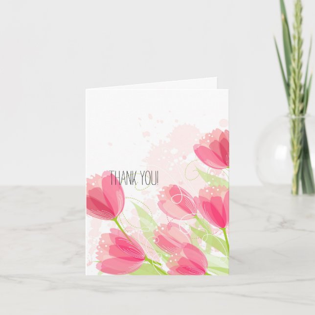 Pink Tulips Vielen Dank Dankeskarte (Vorderseite)