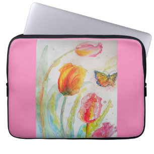 Pink Tulips Wasserfarbe Laptop Gehäuse Laptopschutzhülle