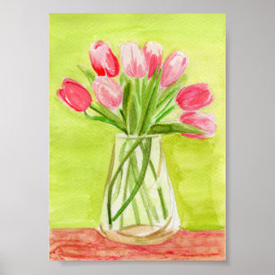 Pink Tulips Wasserfarbe Poster