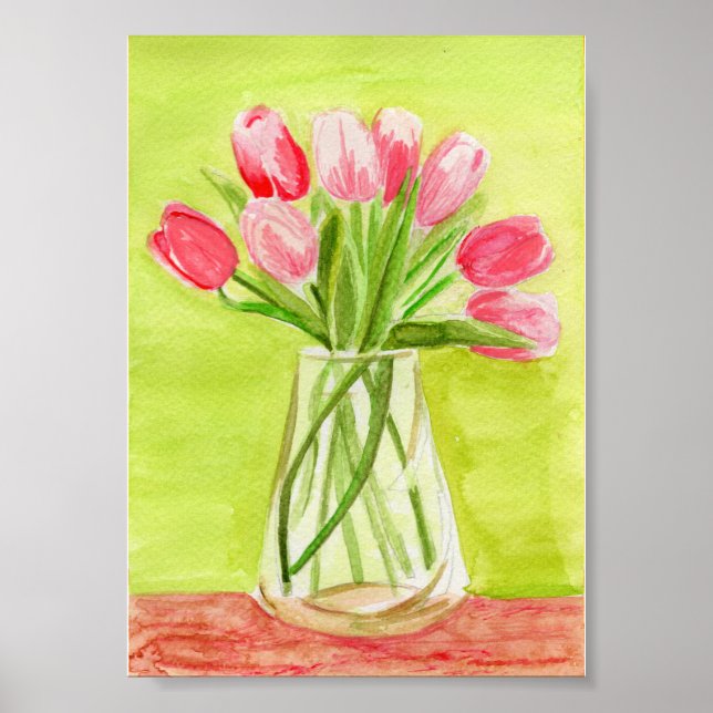 Pink Tulips Wasserfarbe Poster (Vorne)