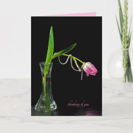 Pink Tulpe mit Perlen in Vase denken Sie Karte