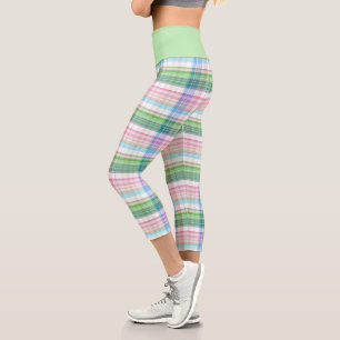 Pink Türkis Blue Lime Green Kariert Tartan Karo Capri Leggings