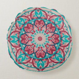 Pink & Türkis Boho Mandala Rundes Kissen