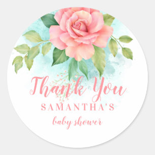 Pink Türkise Ombre Aquarell Rose Vielen Dank Runder Aufkleber