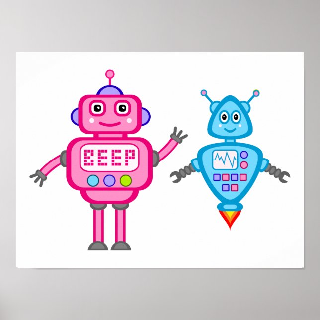 Pink & Turquoise Roboter Wall Art Poster (Vorne)