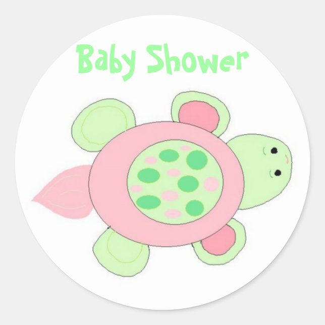 Pink Turtle Baby Dusche Runder Aufkleber (Vorderseite)