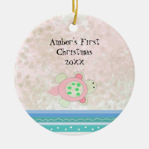 Pink Turtle Baby Erstes Weihnachten Keramik Ornament