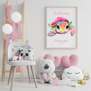 PINK TURTLE WICOME BABY MIRL POSTER