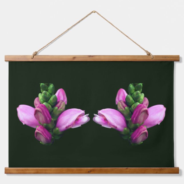 Pink Turtlehead-Blumen Zwillinge  Wandteppich Mit Holzrahmen (Vorne)