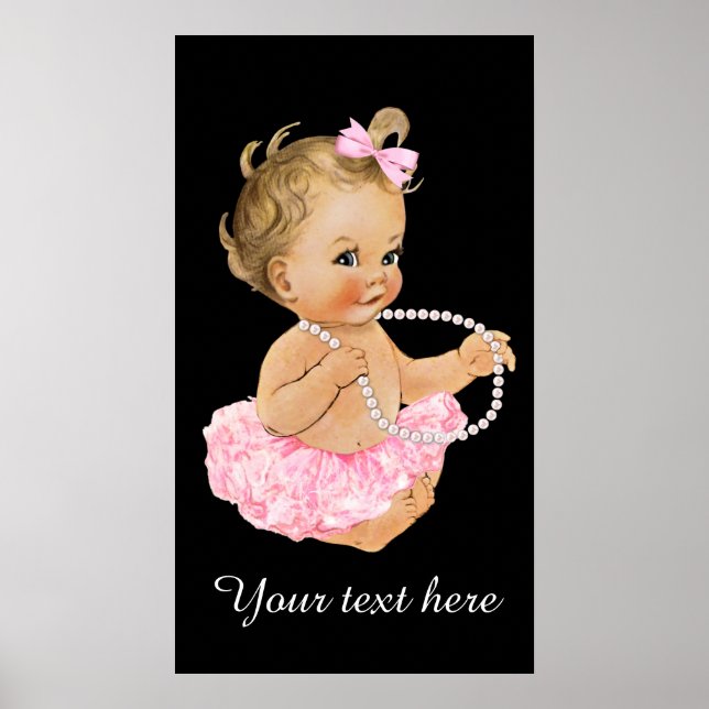 Pink Tutu Baby Ballerina Pearls Baby Dusche Poster (Vorne)