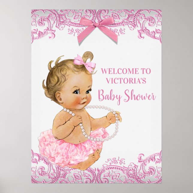Pink Tutu Baby Girl Babydusche Begrüßungszeichen Poster (Vorne)