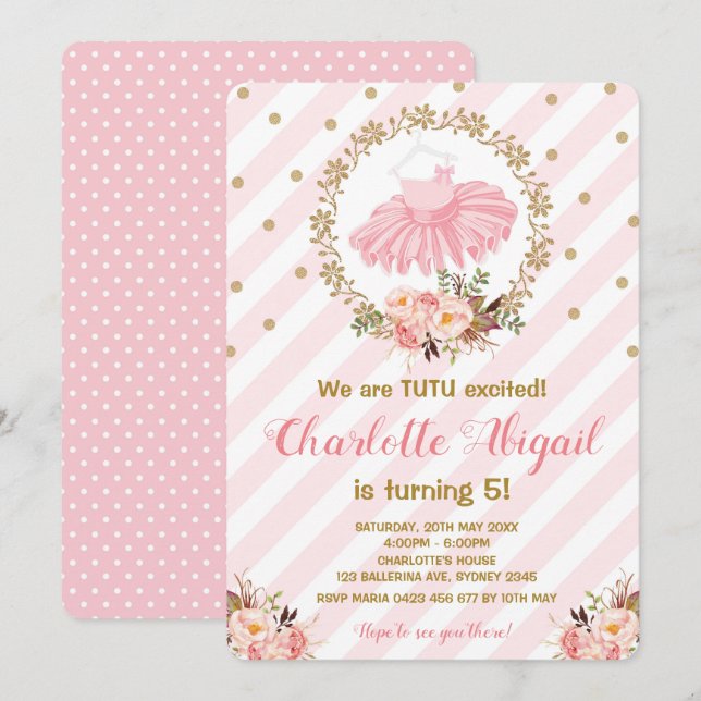 Pink Tutu Ballerina Ballerina Babydusche Einladung (Vorne/Hinten)