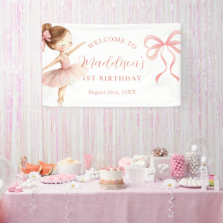 Pink Tutu Ballerina Ballet Dancer Girl Birthday Banner