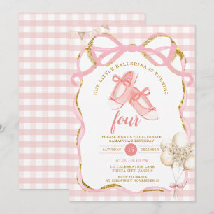Pink Tutu Ballerina Gingham Birthday Einladung