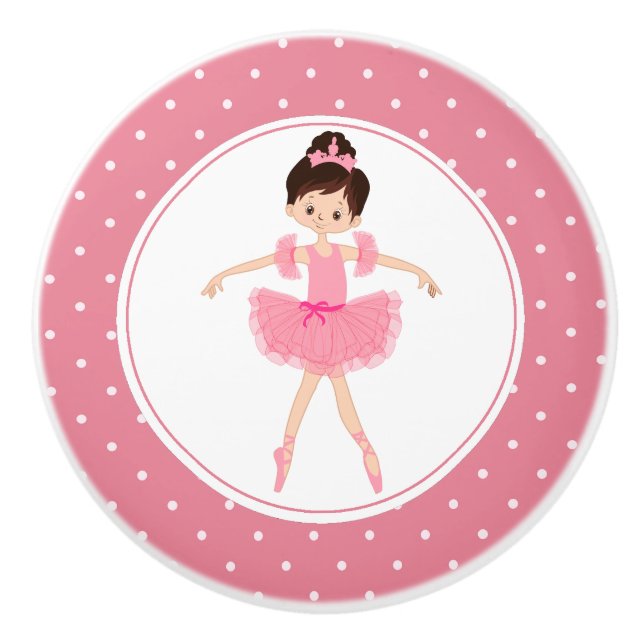 Pink Tutu Ballerina Polka Dot Keramikknauf (Vorderseite)
