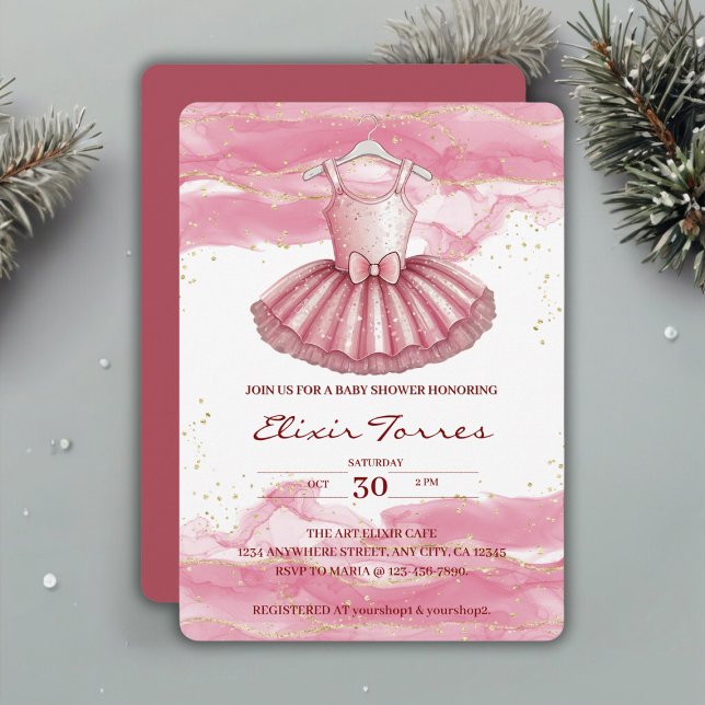 Pink Tutu Gold Glitzer Kinderdusche Einladung (Von Creator hochgeladen)