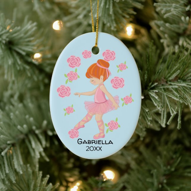 Pink Tutu Red Hairs Ballerina Weihnachten Keramik Ornament (Baum)