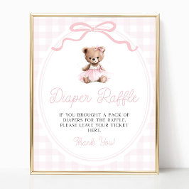 Pink Tutu Teddy Bear Baby Shower Diaper Raffle Poster