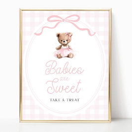 Pink Tutu Teddy Bear Baby Shower Sweets Table Sign Poster